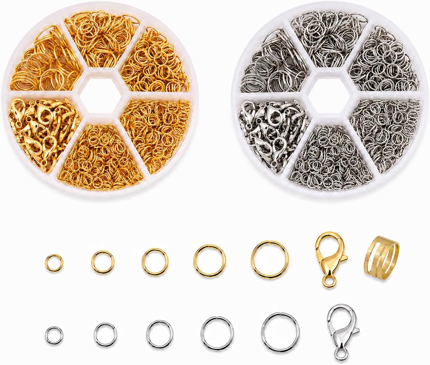 2080 stuks armbandsluitingen, armbandsluiting met 80 karabijnsluitingen en 2000 springringen, sluitingen voor het maken van sieraden, halskettingen, armbanden (zilver en goud)