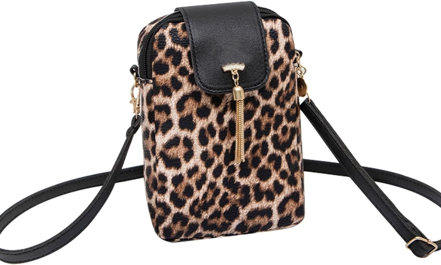 Dames Mini Tas met Luipaardprint - Grote Capaciteit Schoudertas voor Mobiele Telefoon en Crossbody Gebruik met RFID Bescherming