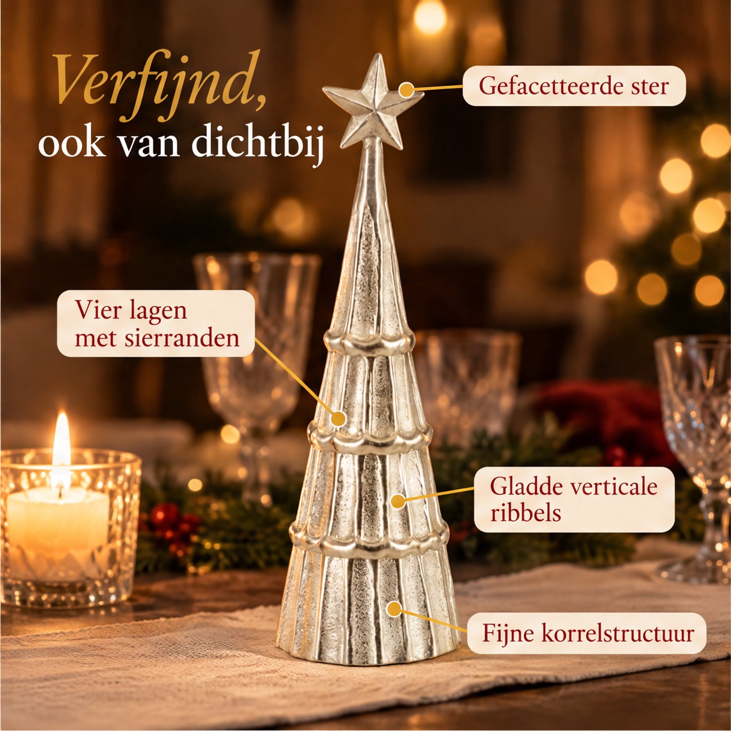Cheqo® Decoratieve Kerstboom 35 cm - Kerstboompje Zilver met Ster - Kerstdecoratie voor Binnen - Kerst Tafeldecoratie - Kerstbeeld - Kerstversiering - Vensterbank Decoratie - Kerstfiguur - Winterdecoratie - Woonaccessoires - Kerstdeco – foto 3