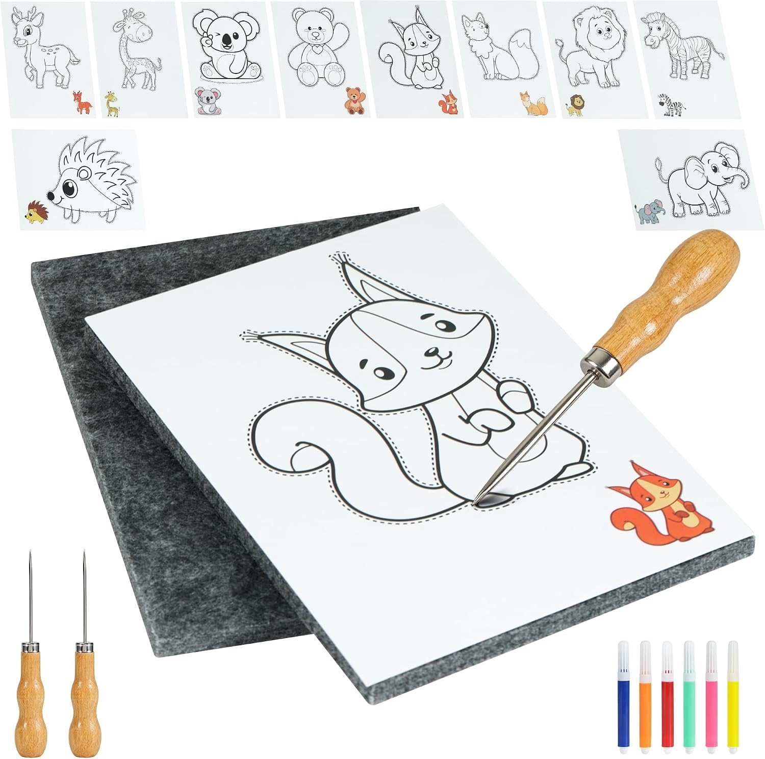 Priknaalden set voor kinderen, dieren thema knutselset voor creatieve kinderen vanaf 6 jaar