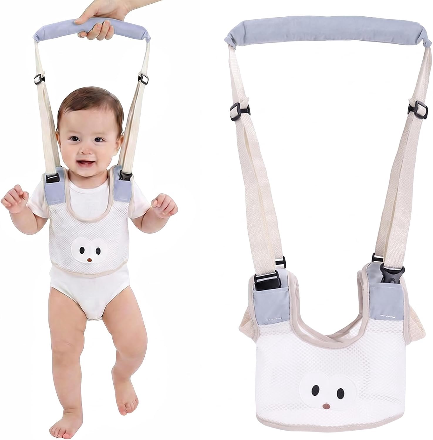 Baby om te lopen, verstelbaar en ademend, kinderriem voor eerste stappen, wandelassistent met netweefsel voor baby's van 7-24 maanden, lichtblauw