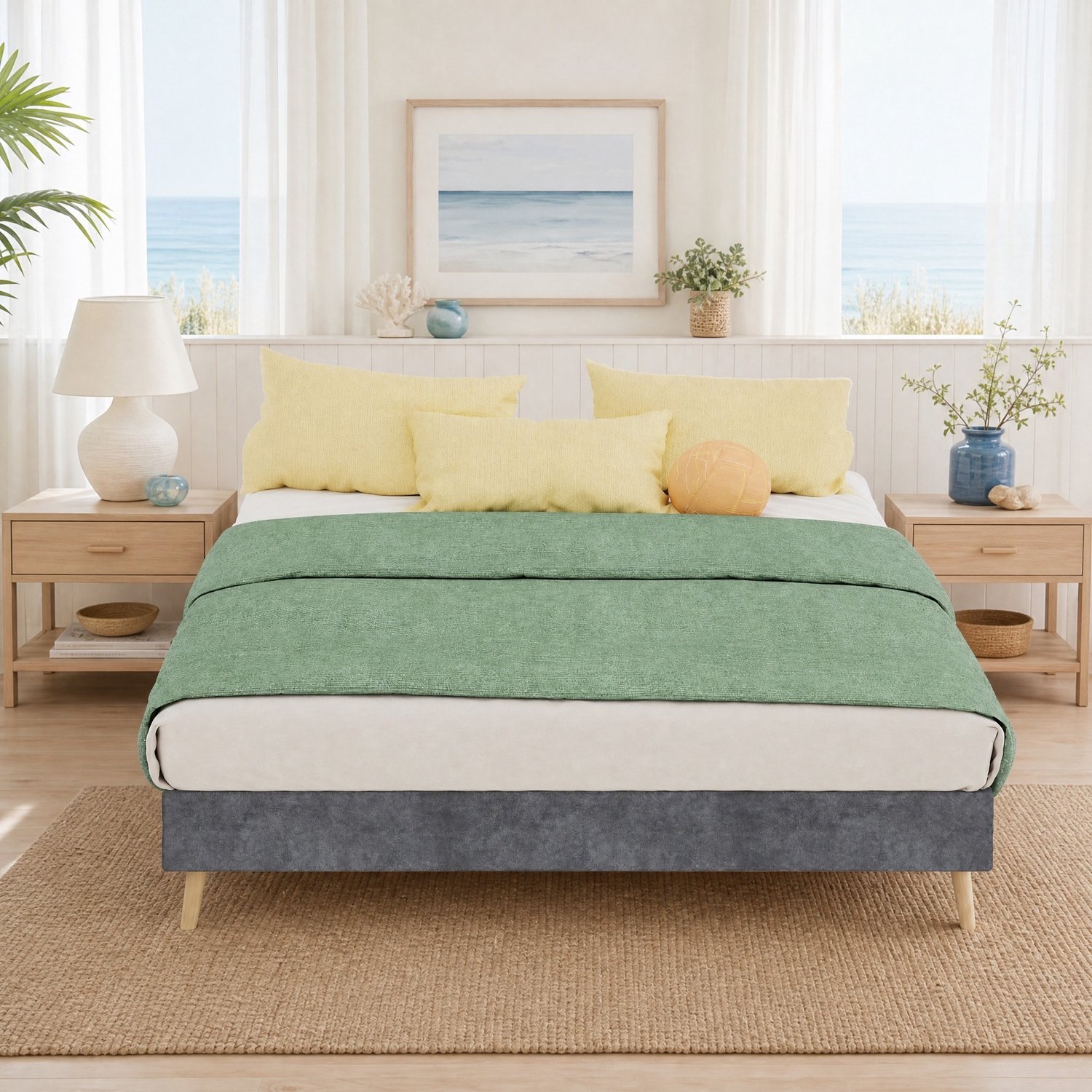 CHICFURN Gestoffeerd Bedframe 140 x 200 cm - Lattenbodem - Ruimte onder bed - Grijs