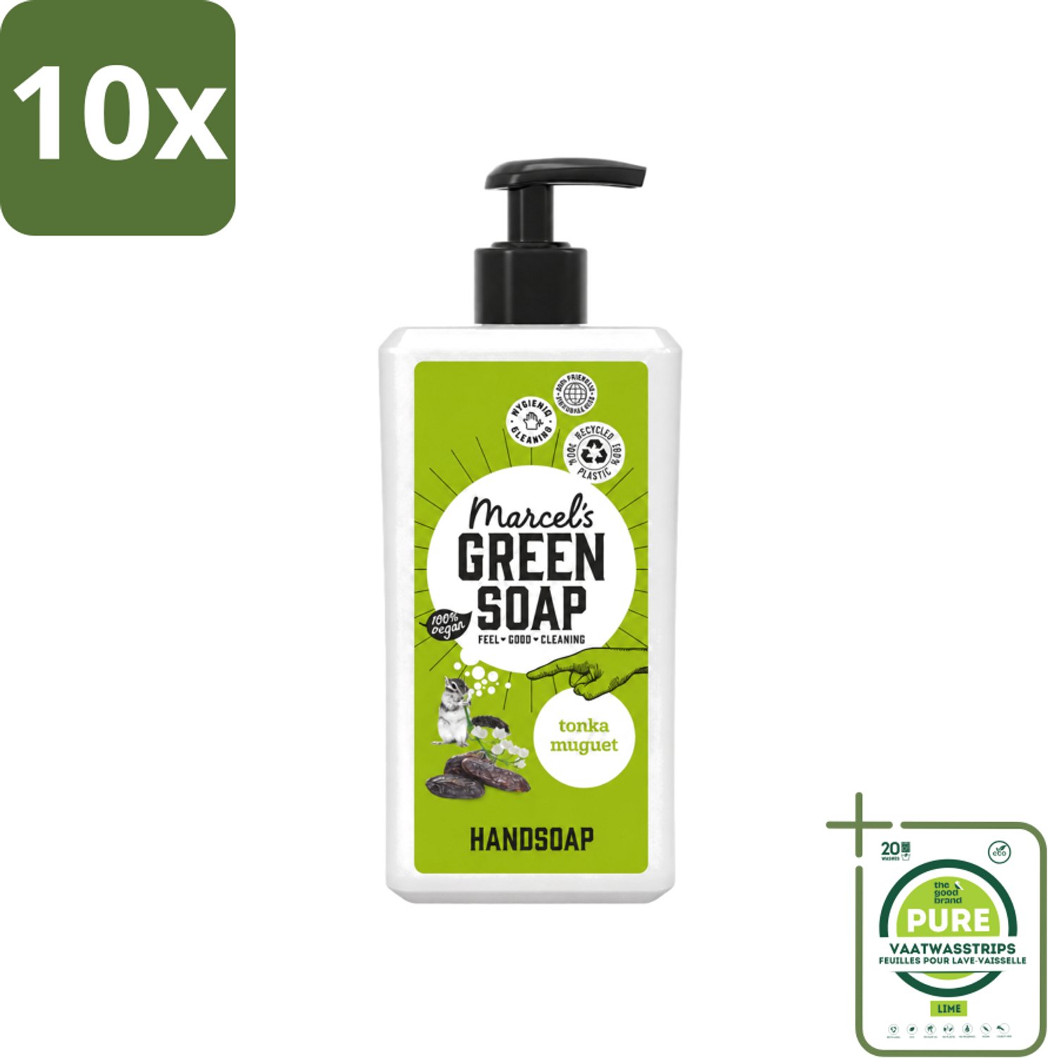 10 x Marcel's Green Soap - Handzeep - Tonka & Muguet - Zachte verzorging - 500 ml - Grootverpakking - Vaatwasstrips - Handzeep - Natuurlijke Handzeep - Plantaardige Handzeep - Zachte Handen - Handzorg