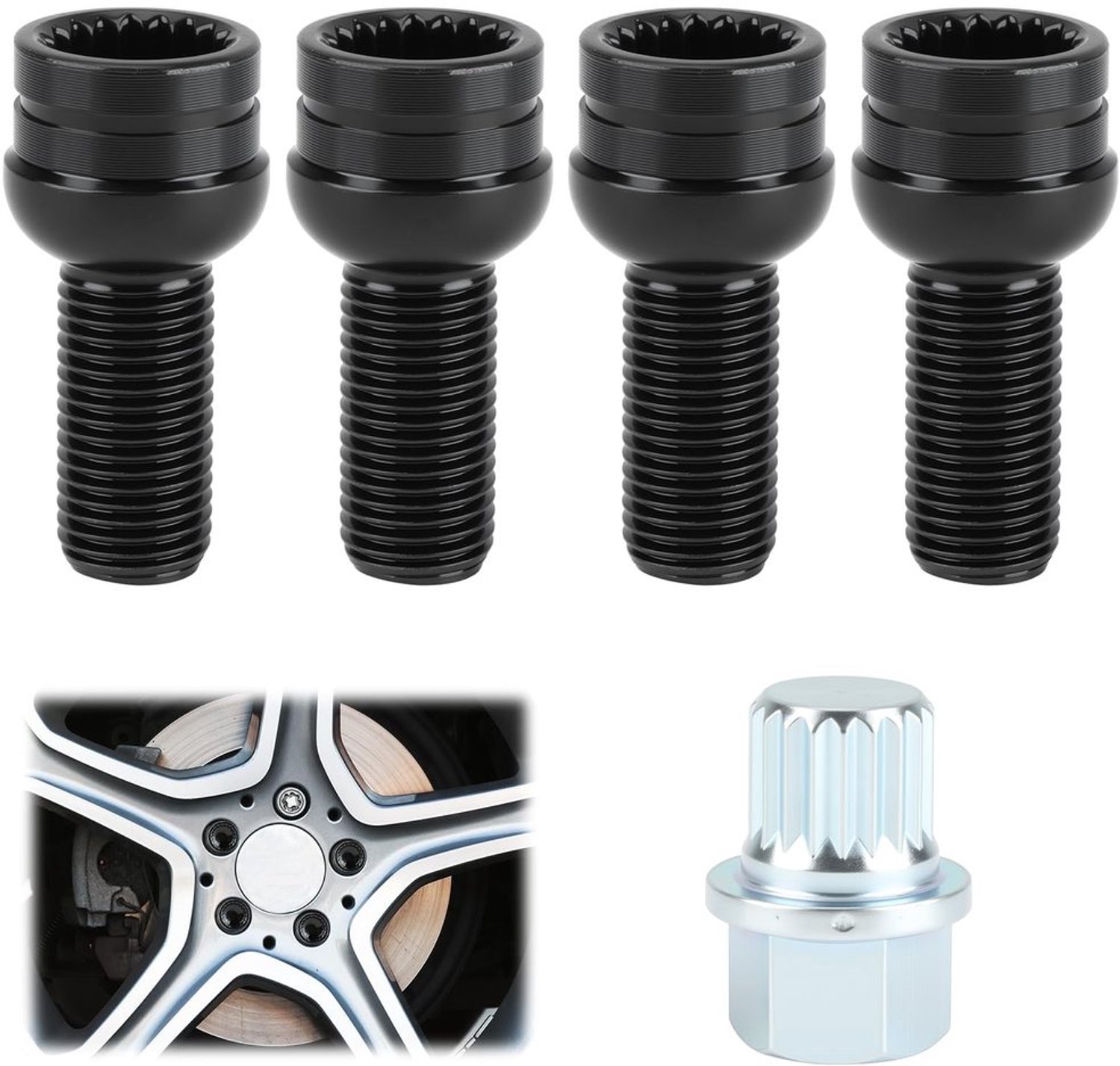 Set van 4 M14 Anti-Diefstal Wielbouten met Sleutel