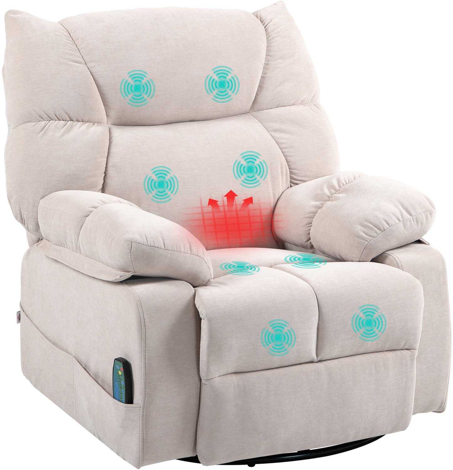 Homcom Massagefauteuil met verwarming en 8 massagepunten - Relaxfauteuil - Draaibaar - Beige