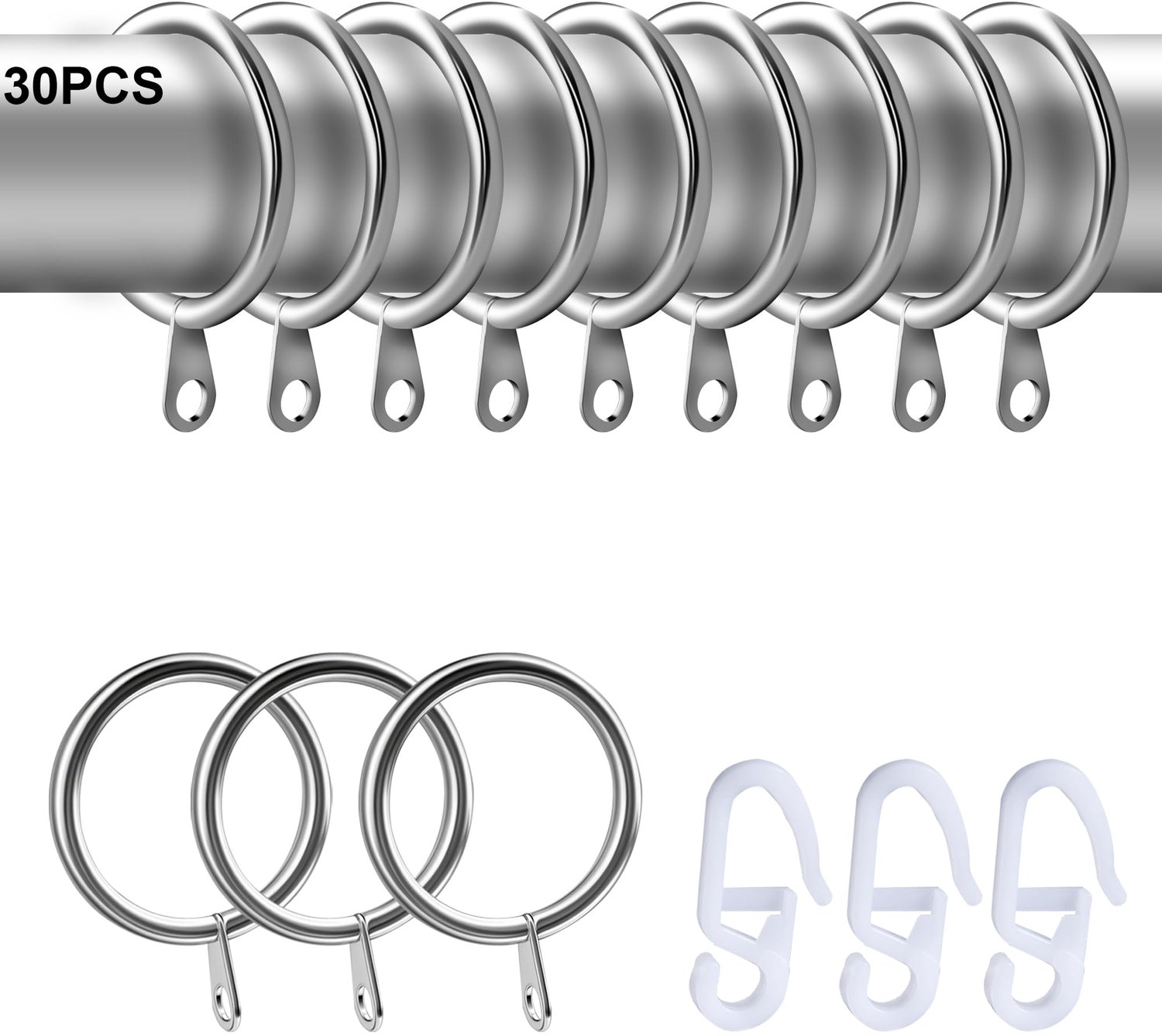 Retro Metalen Gordijnringen - 30 stuks, 32 mm Zilver voor Transparante Gordijnen