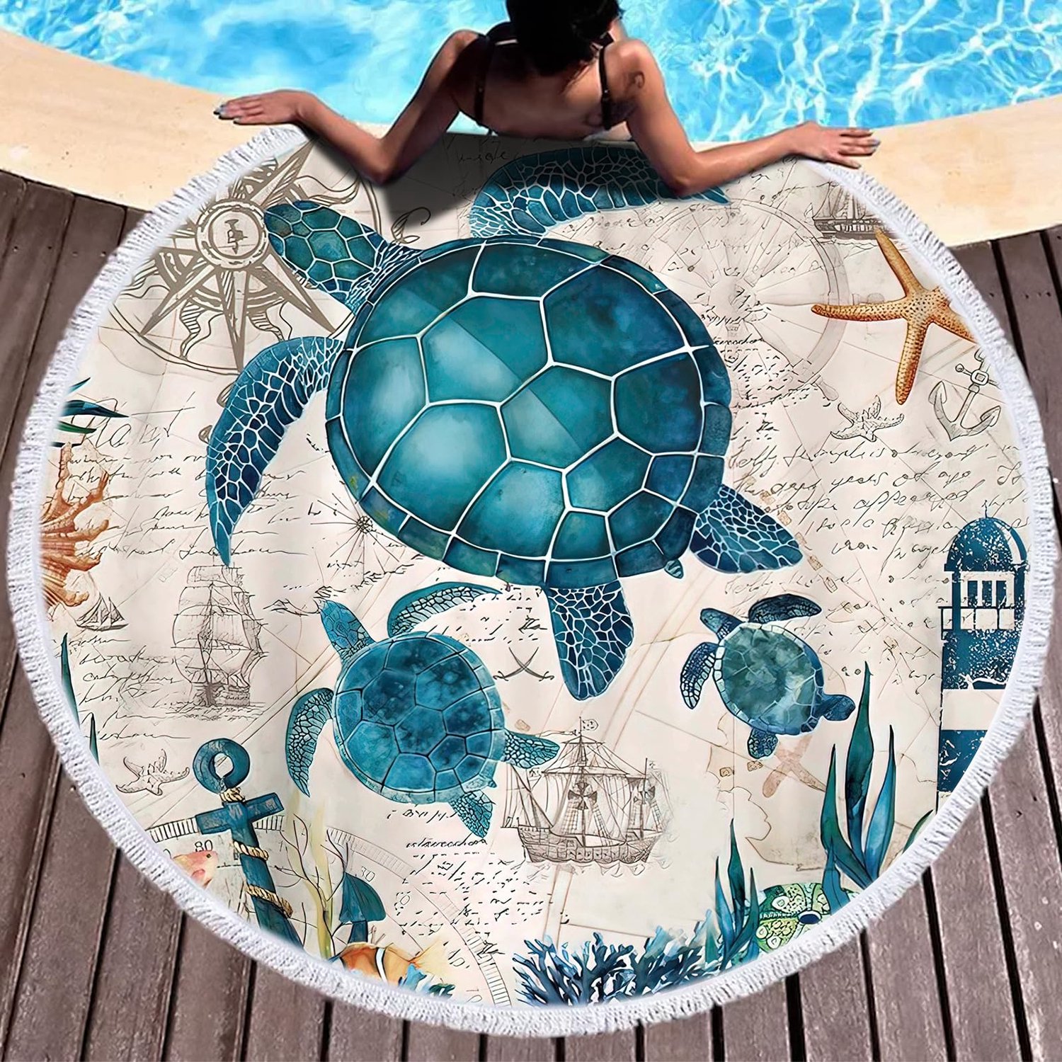 Ronde Strandhanddoek met Zeeschildpad - Microvezel 150 cm