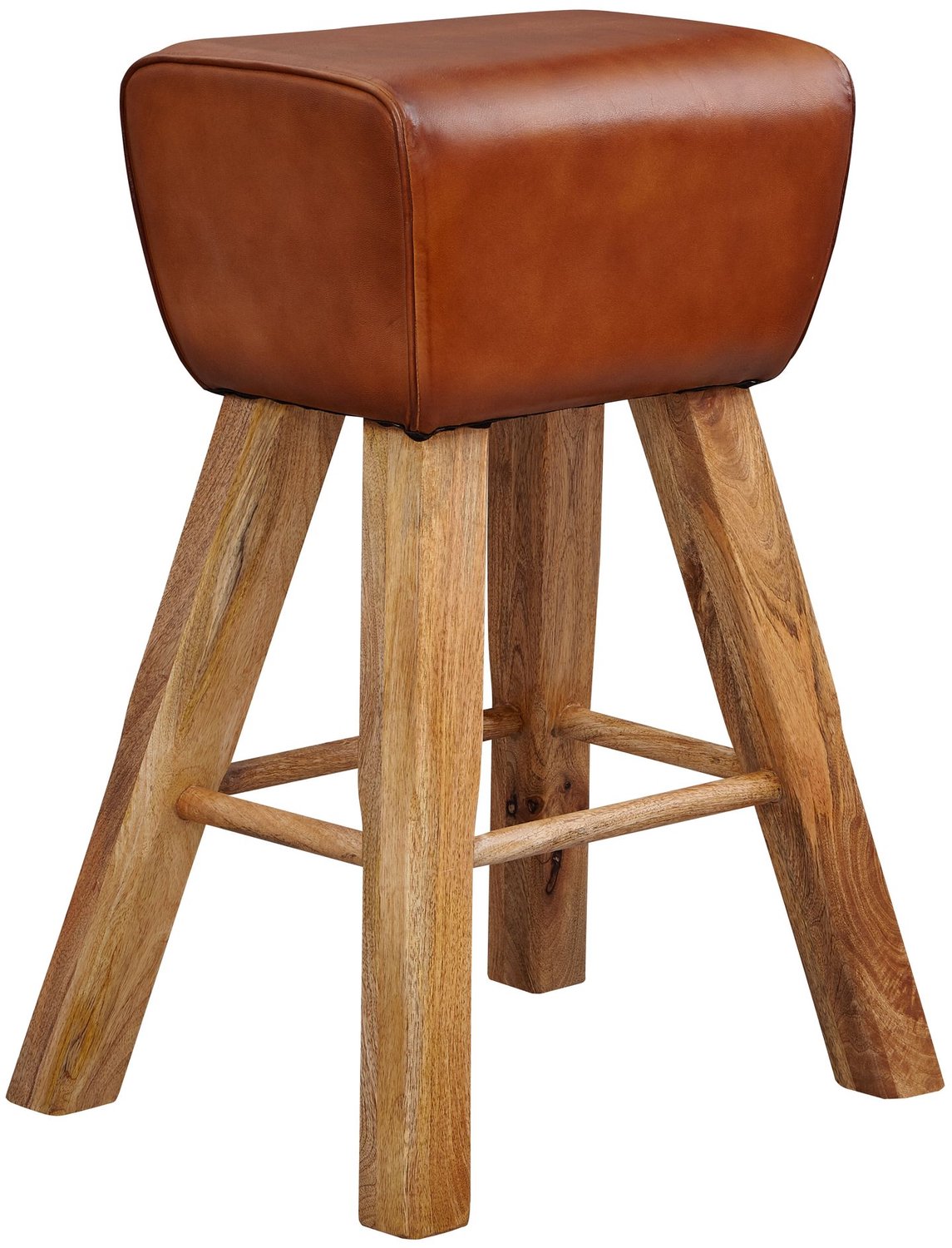 Cosmo Casa Barkruk - Zitkruk - Leer - Mangohout - Zithoogte 75 cm Bruin