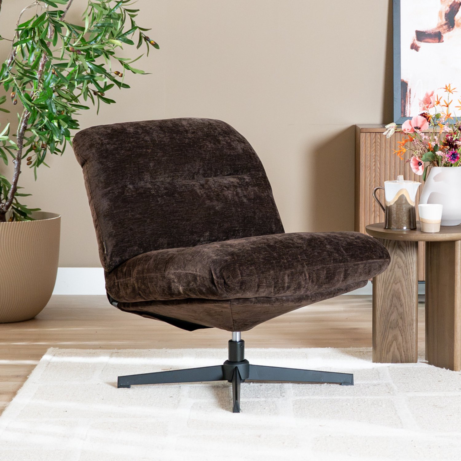 Bronx71 Fauteuil Sara draaibaar velvet bruin