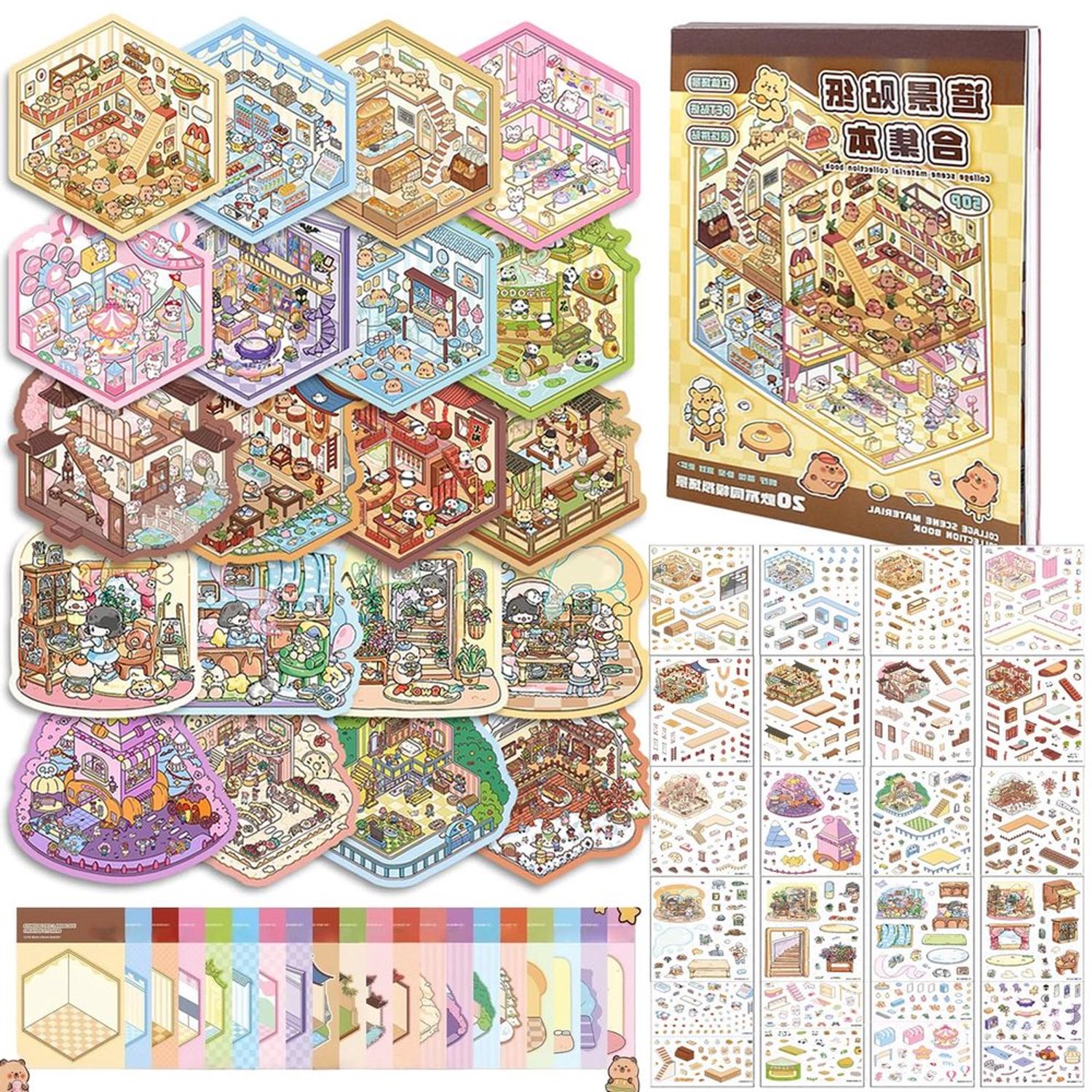 Scènestickers 20 Sets - 3D Stickers - Herbruikbaar - Creatief - Veilig - Miniatuurwereld Creëren - Muurstickers