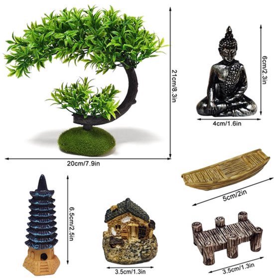 Zen Garden Zen-mini-tuin, meditatie, rots- en zandtuin, met hark voor zentuin, kantoor, voor ontspanning en meditatie, Japans, decoratief — afbeelding 3
