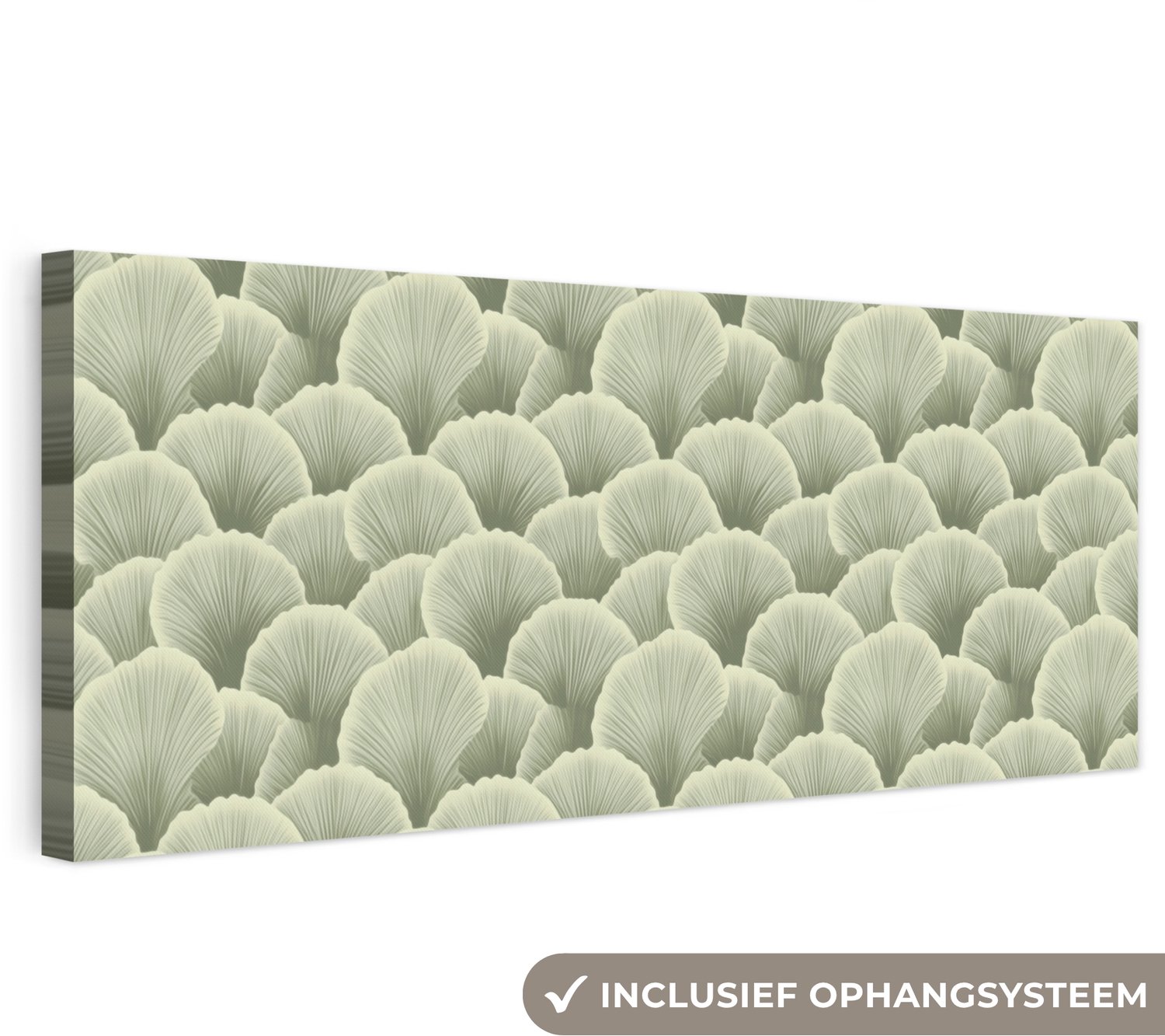 Canvas schilderij 120x40 cm - Exclusieve wanddecoratie Waaier - Blad - Groen - Muurdecoratie woonkamer - Slaapkamer decoratie - Kamer accessoires - Schilderijen op canvas