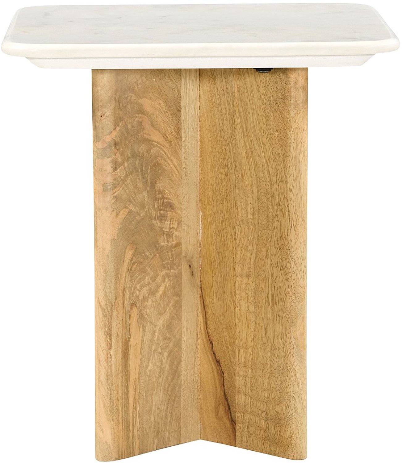 Vente-unique Bijzettafel van marmer en mangohout - Wit en licht naturel - NEYALIA