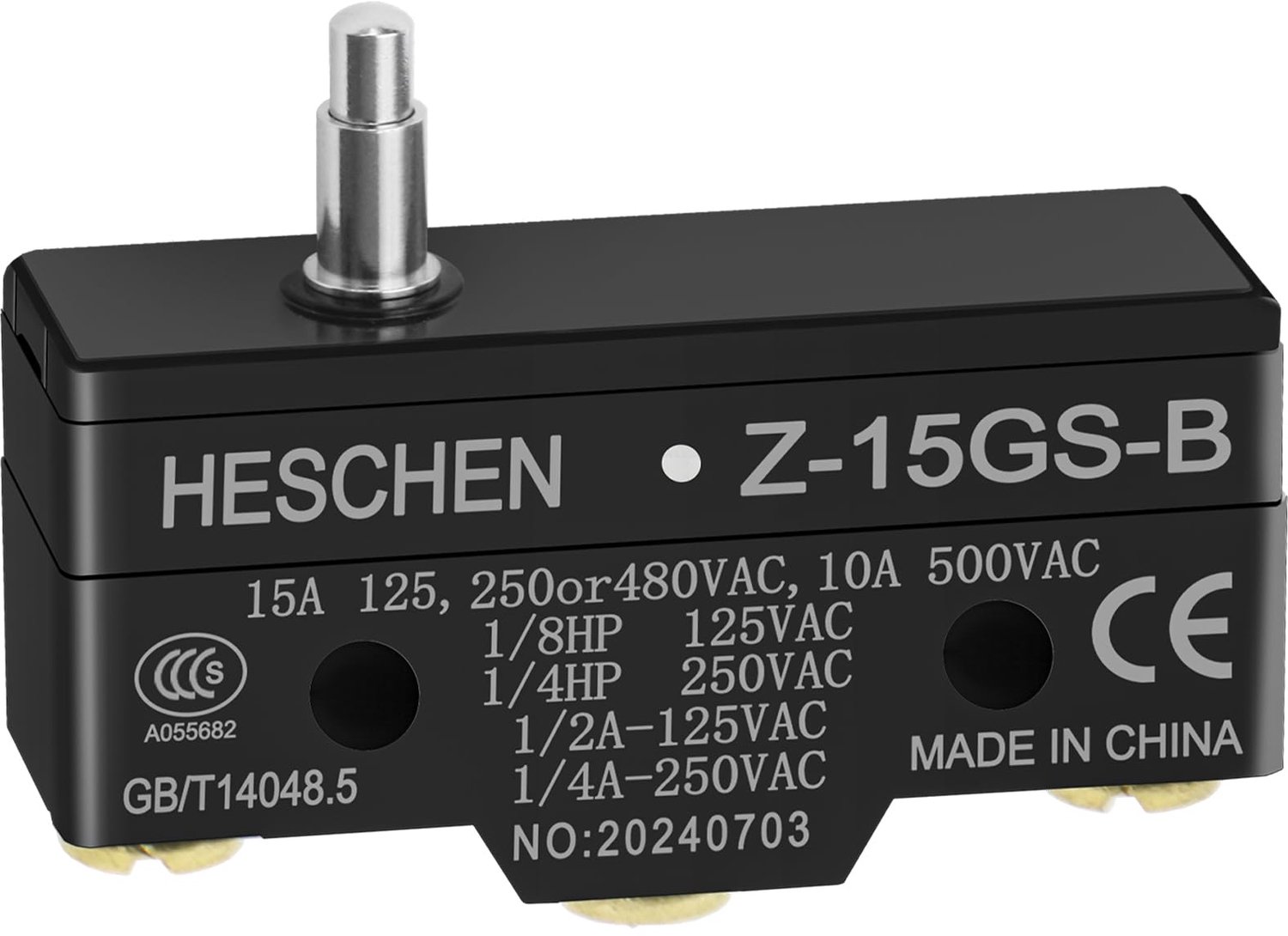 Micro Switch - Momentary Actuator - Slim Spring Plunger - Zwart - 15A Circuits - Geschikt voor Diverse Toepassingen - 3-Weg Terminal