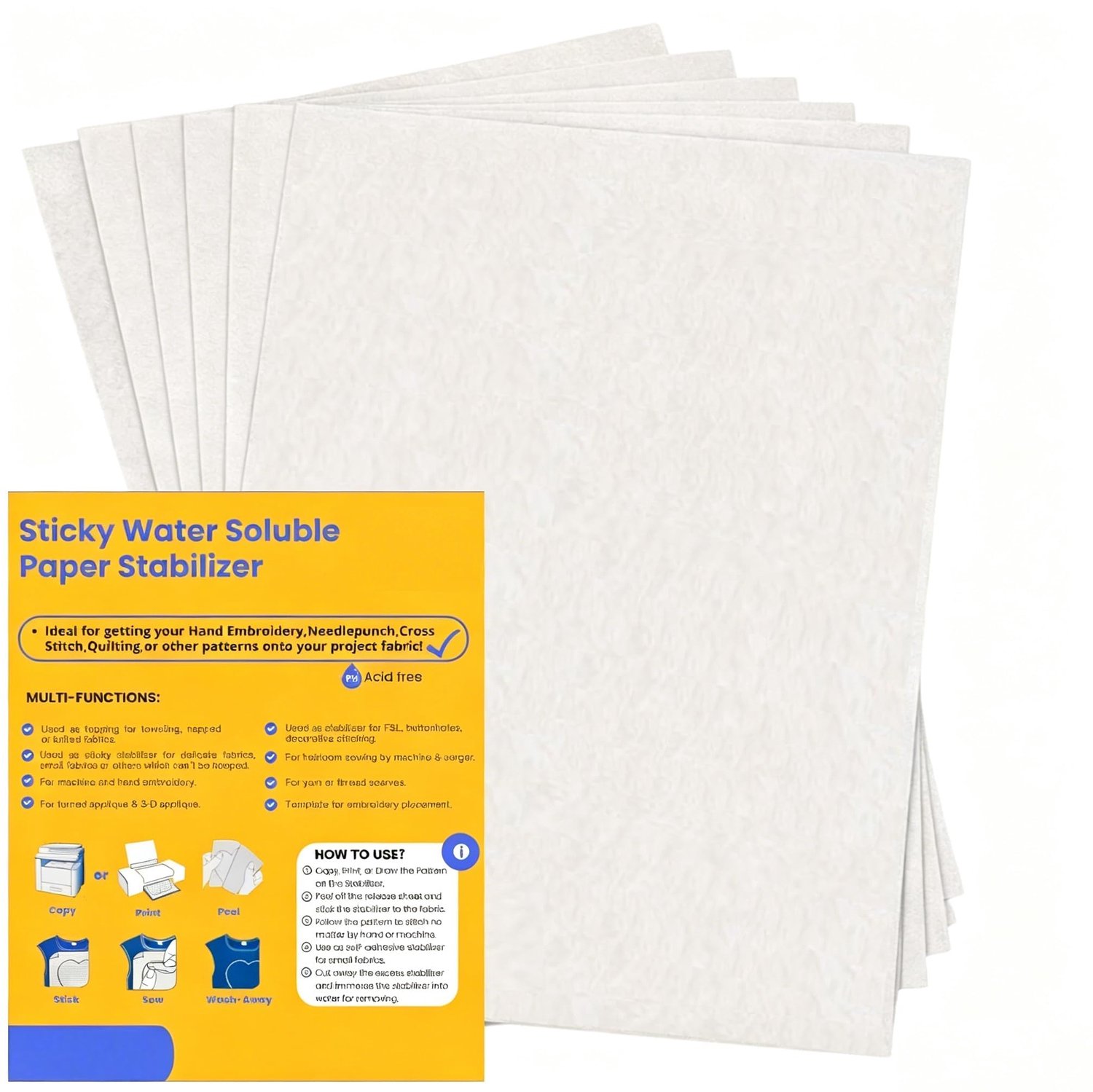 6 Stuks A4 Wateroplosbare Borduur Stabiliserende Papier