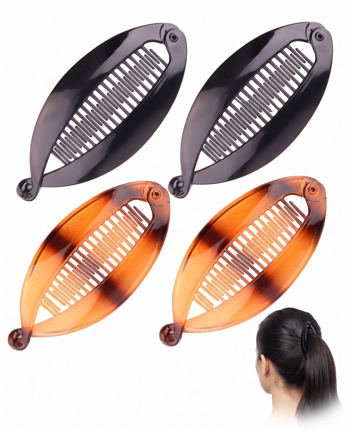 Bananenhaarclips - 4 stuks, grote capaciteit, 2 kleuren