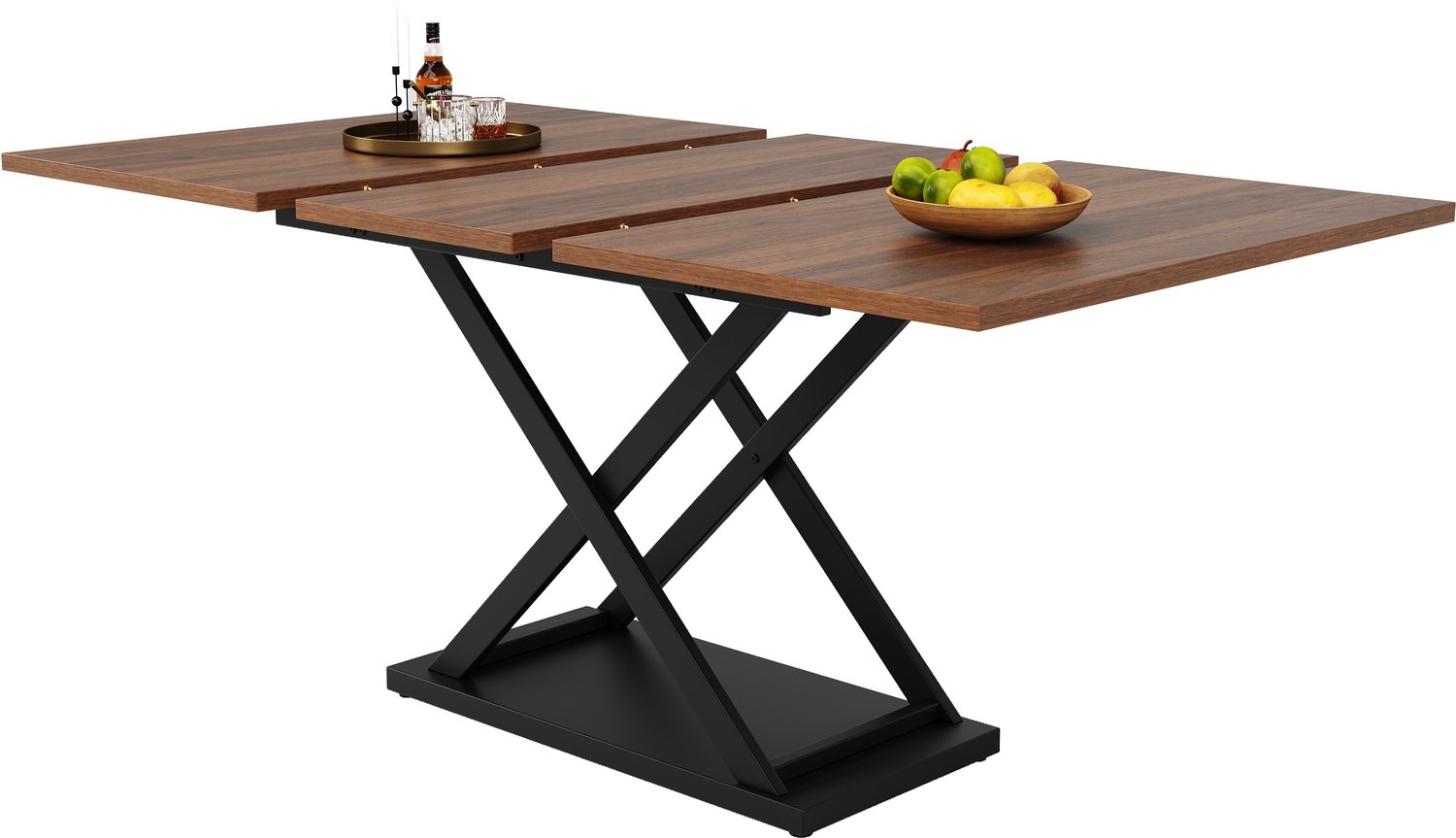 SONNENH Uitschuifbare eettafel - 120 tot 160 x 80 cm - Walnootlook / zwart