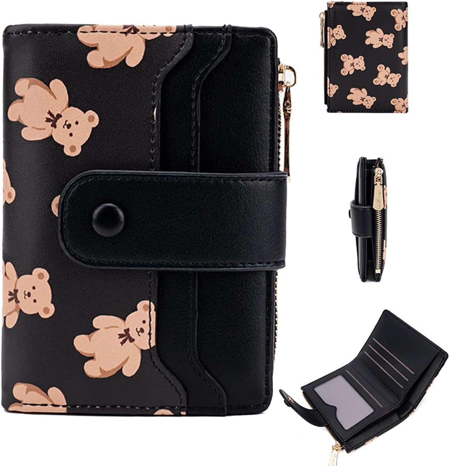 Dames Portemonnee Klein - Zipper Design - Beren Embossing - Veilig met RFID Bescherming - ShopVlot