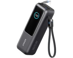 Anker PowerCore 25K Powerbank 25.000mAh - 165W - 3x 100W USB-C Poorten - Zwart - Ingebouwde Intrekbare Kabels - Real-Time Smart Display - Vliegtuigvriendelijk Ontwerp