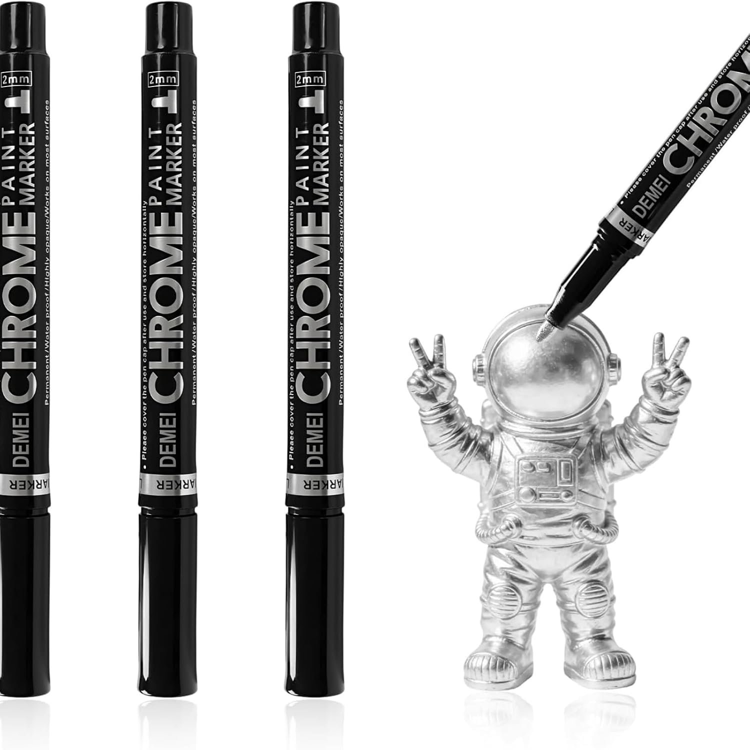QLK 3 stuks vloeibare spiegel chroom markers, highlights lakstift zilver, chroom lak, zilveren stift voor metaal - ShopVlot
