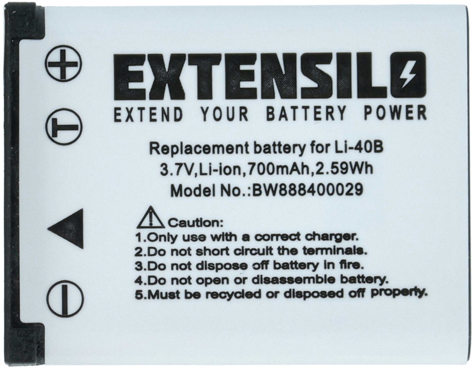 EXTENSILO-accu compatibel met Fujifilm FinePix JX560, JX510, JX540, JX490, JX420, JX530, JX550, JX405, JX520, JX500 camera (700 mAh, 3,7 V, Li-Ion)