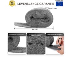 CZ Store - Staalwol - 120 GR - Fijn 0000 RVS - ✮LEVENSLANGE GARANTIE✮, Herbruikbaar & Krasbestendig Fijne IJzerwol - ShopVlot