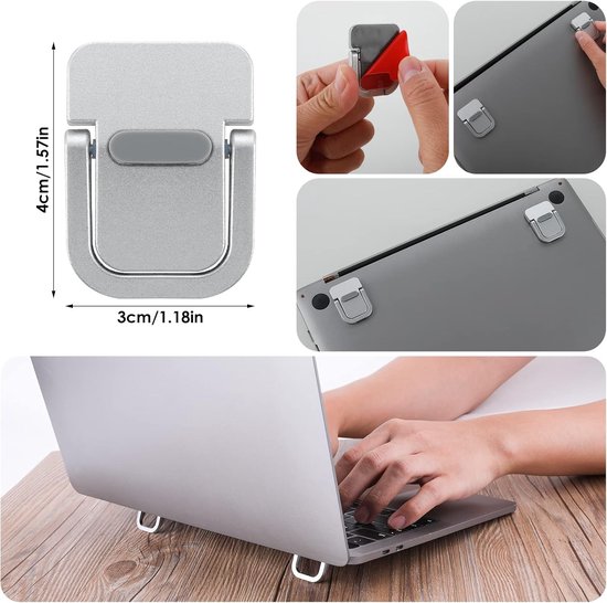 2 Stuks Draagbare Laptopstandaard met Zelfklevende Mini Ondersteuning, Vouwbare Toetsenbordsteunen voor Bureau, Antislip Siliconen Voeten voor Optimaal Gebruik — afbeelding 2