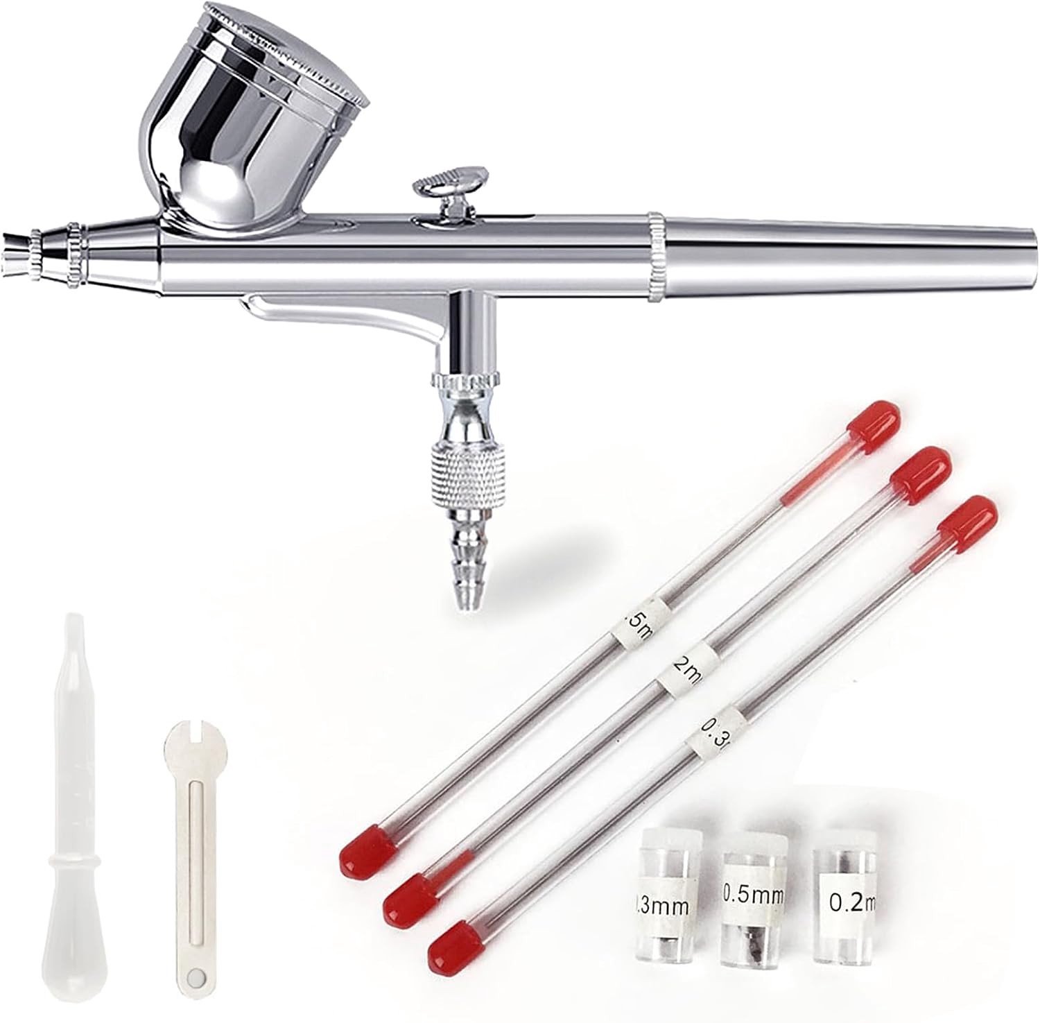Dual Action Airbrush Set met 3 Nozzles voor Kunst, Nagelkunst en Taartdecoratie - Inclusief 5 ml Trechter voor Hobbys en Ambachten