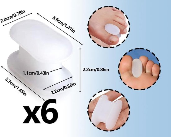 Set van 6 Teentjes Scheiders voor Hallux Valgus, Siliconen Teenkappen en Beschermers voor Voetballen — afbeelding 5