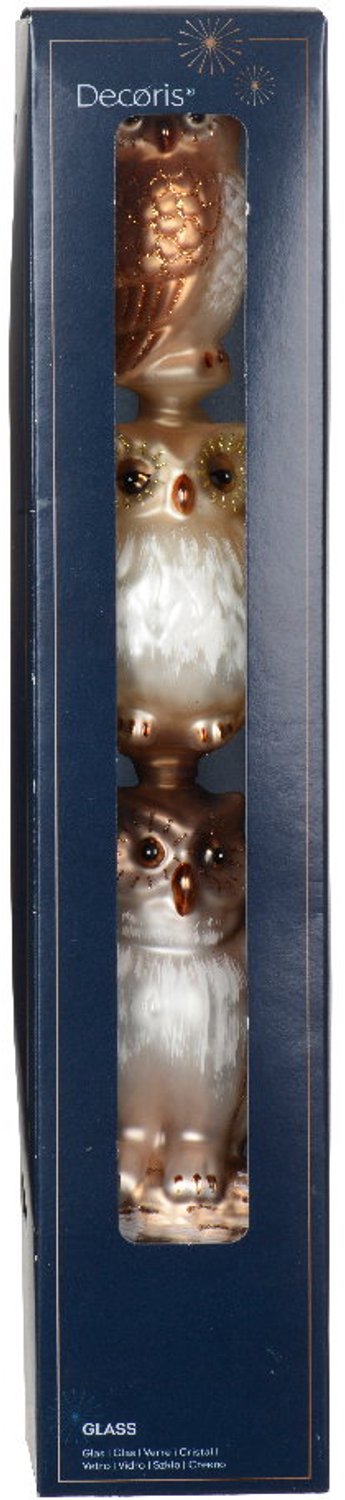 Decoris glazen kerstboom piek - uilen 35cm bruin 1 stuk