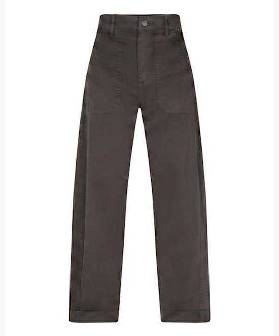Red Button broek met hoge taille in espresso-kleurige fijne twill, met zakken aan de voorzijde en knoopsluiting.