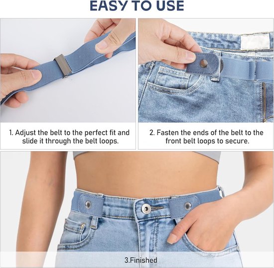 Verstelbare elastische riem zonder gesp - Onzichtbare stretch riem voor heren en dames, ideaal voor jeans, broeken en jurken - Set van 5 stuks in wit, grijs en zwart — afbeelding 3