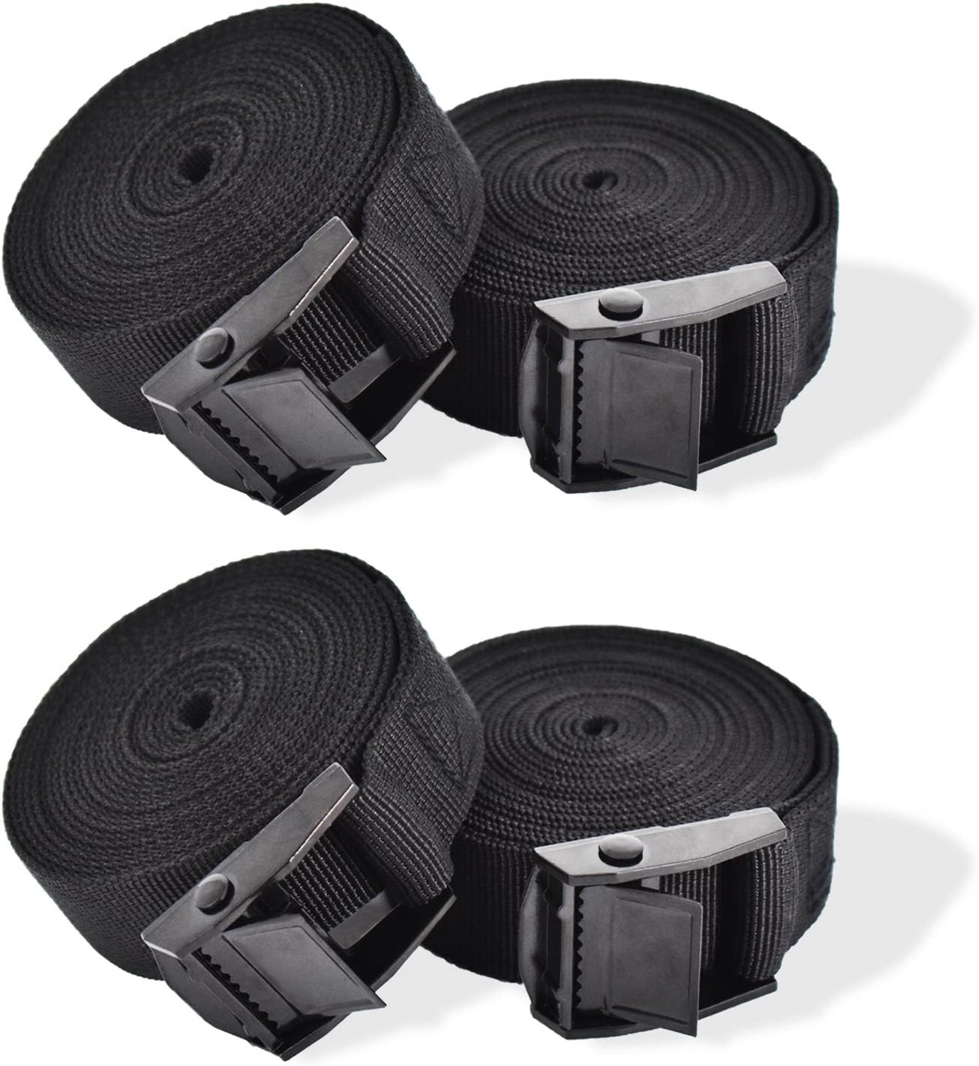 SnelShoppen - 4x Lashing Straps 3m Zwarte Spanbanden Verstelbaar - Ratchet Tension Strap voor Fietsen, Handkarren, Motoren, Trucks, Kayaks, Bagage