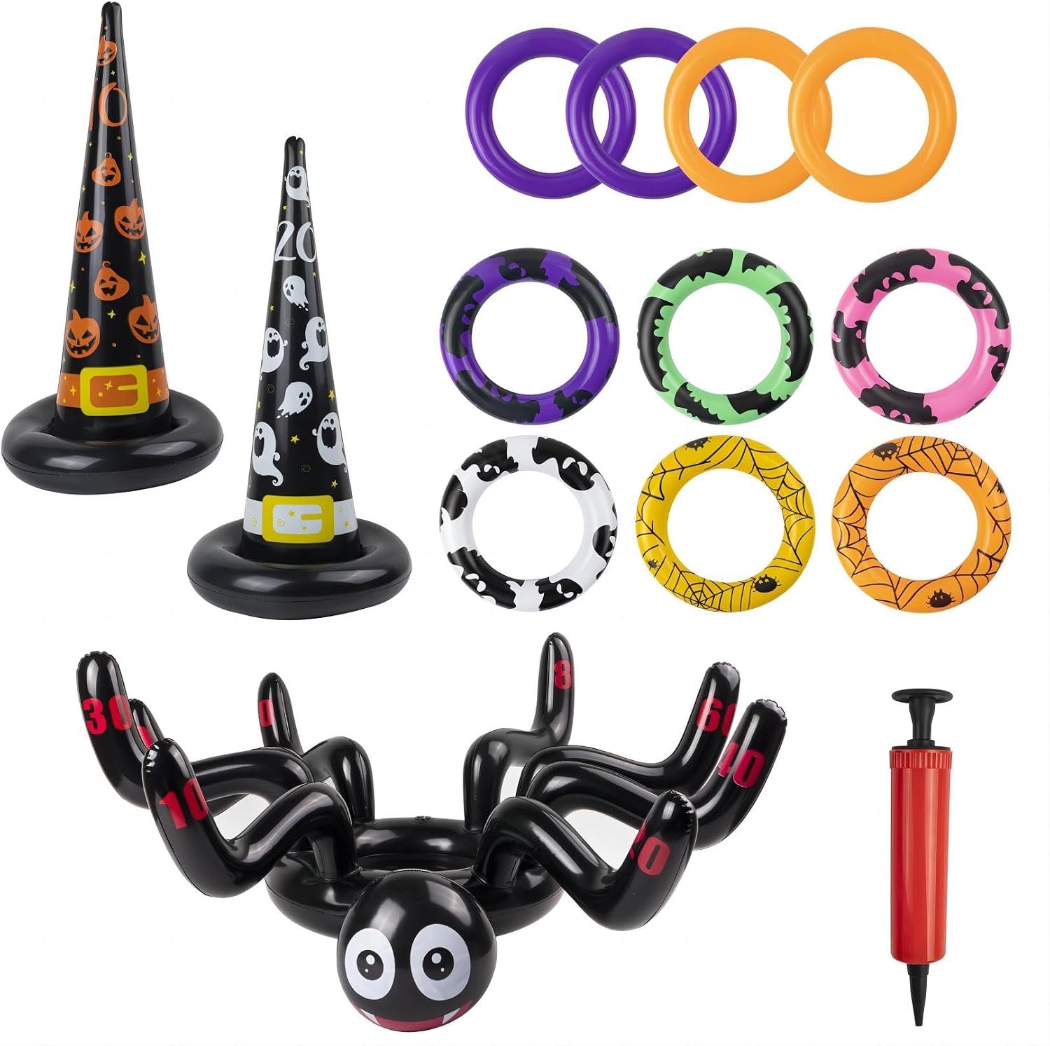 Halloween ringwerpspel - opblaasbare spinnen - heksenhoed - ringwerpspel voor kinderen - Halloween - party - outdoor - feestspel thuis