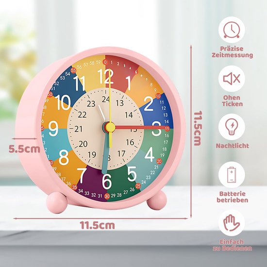 Kinderwekker met Nachtlampje en Zachte Wektoon - Roze — afbeelding 5