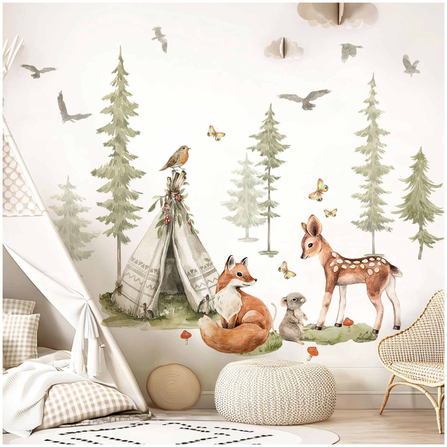 Wanddecoratie Stickers Bosdieren - Kinderkamer Set - XL 137x93 cm