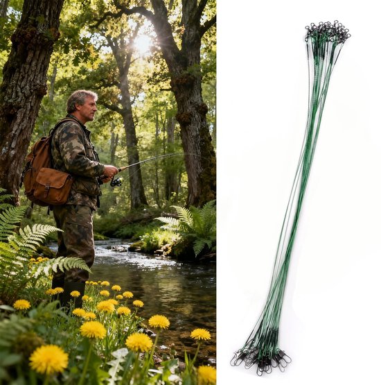 Set van 20 Groene Vishaak met Leader voor Zoet- en Zoutwatervissen — afbeelding 2