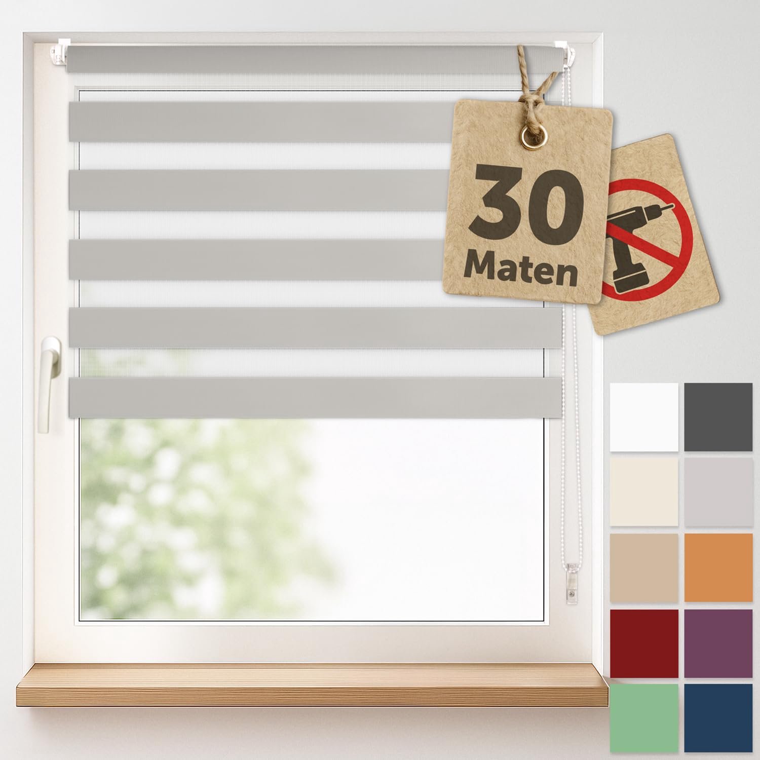 Dubbele rolgordijn Klemmfix zonder boren 50x150 cm - Lichtgrijs