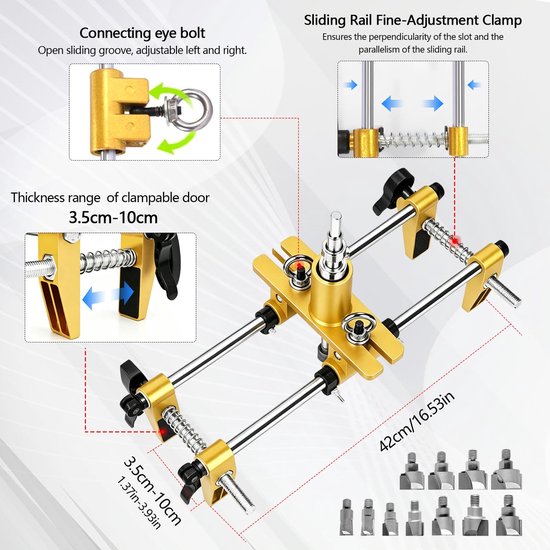 Deurslot Mortiser Kit met 11 Stuks Tungsten Stalen Cutter — afbeelding 2