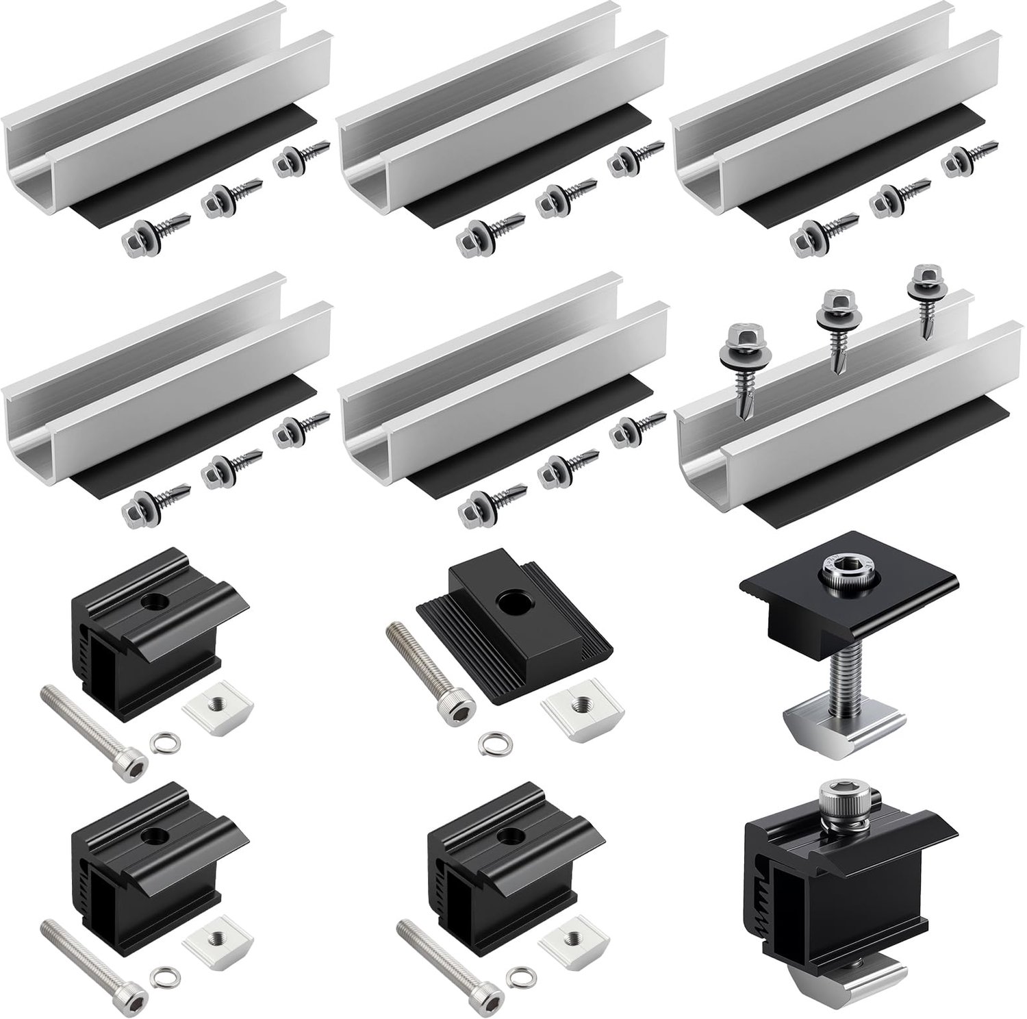 Set van 6 Zonnepaneel Rails met Verstelbare Klemmen