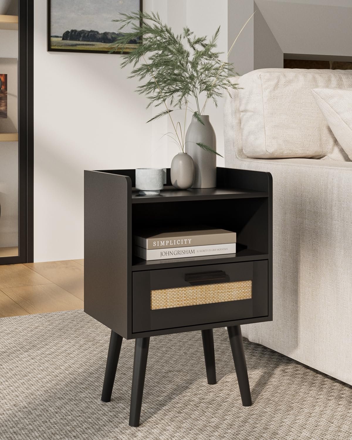 Rieten Bedside Table met Lade
