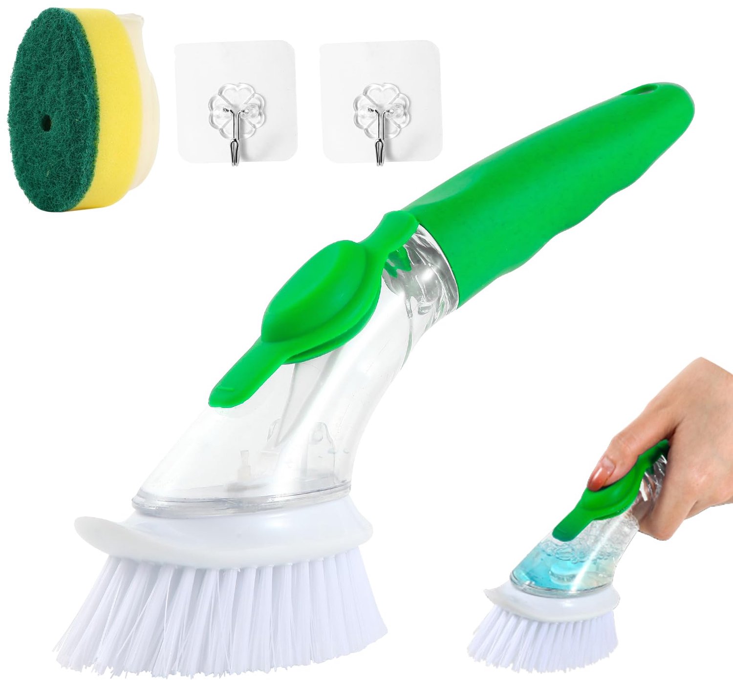 Vaatwasborstel met Vloeistofdispenser en 2 Vervangbare Borstels
