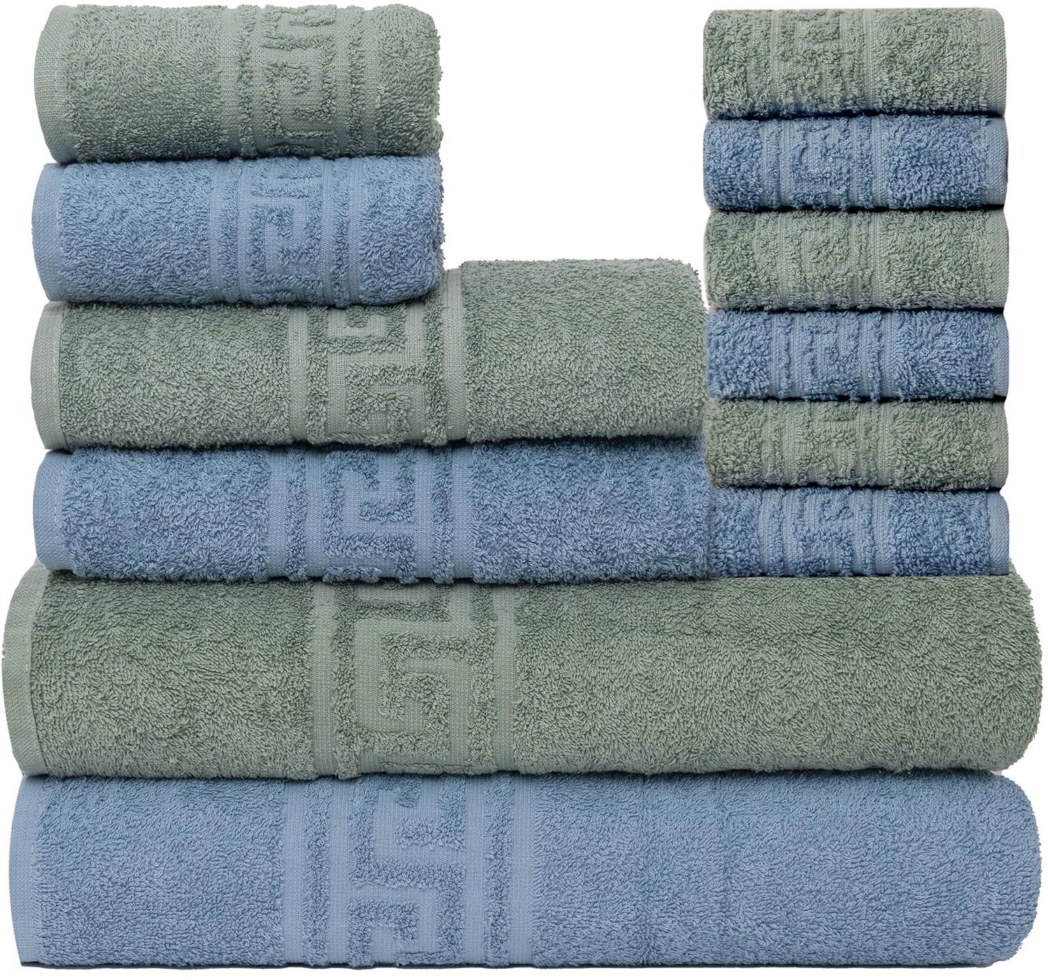Towel Set 12-delig - 100% Katoen, Extra Zacht en Absorberend, Blauw/Groen