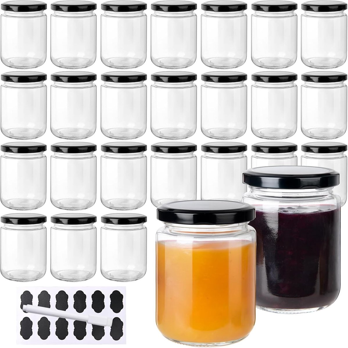 24 Stuks Jam Potjes 240 ml met Deksel - Ideaal voor Inmaken en Bewaren van Conserven