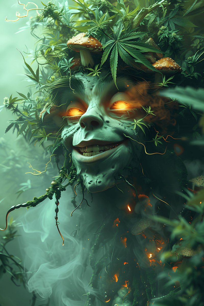 Fantasie Groene Poster - Trip Plant - Paddenstoel Man - Fantasie - Groene - Plant - posters - formaat 30x40cm - Wanddecoratie - XS2583MT