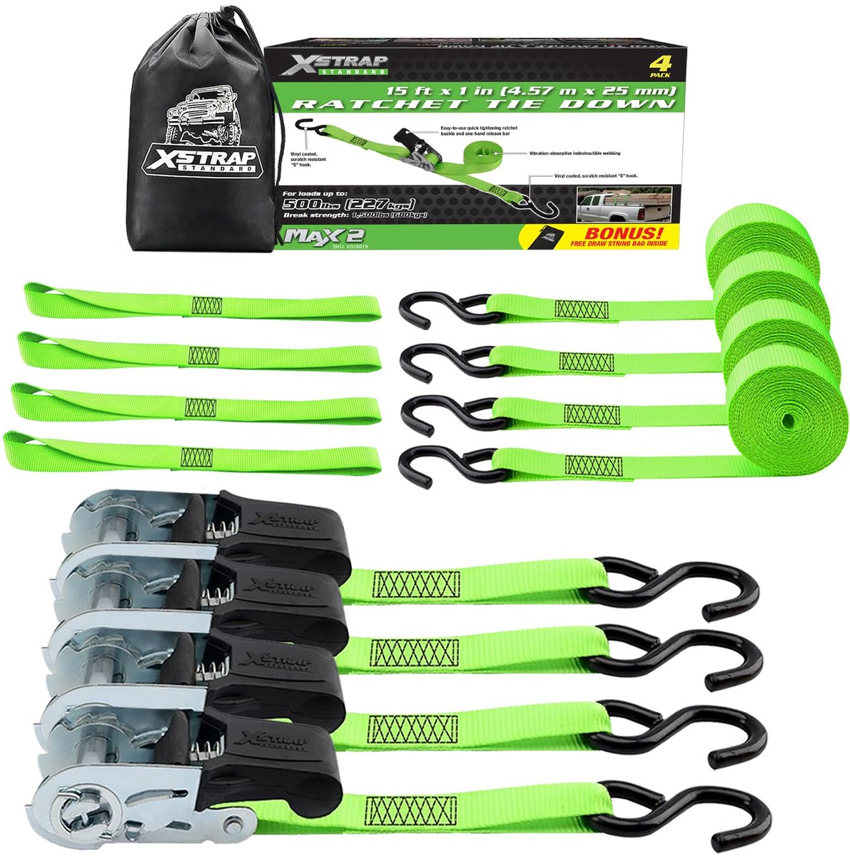 XSTRAP 4PK Ratchet Tie Down riemen, 4 STKS zachte lussen - ShopVlot