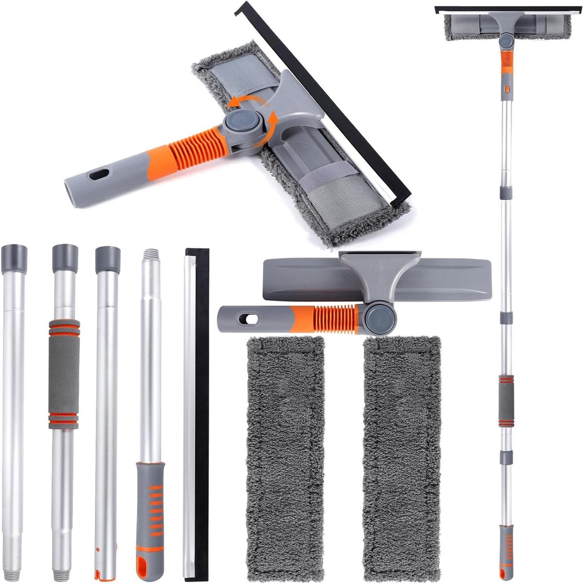 Raamwisser Reiniger - Glasbewassing Tool - Ramen Schoonmaken - Buigbare Kop - 162 cm - Grijs