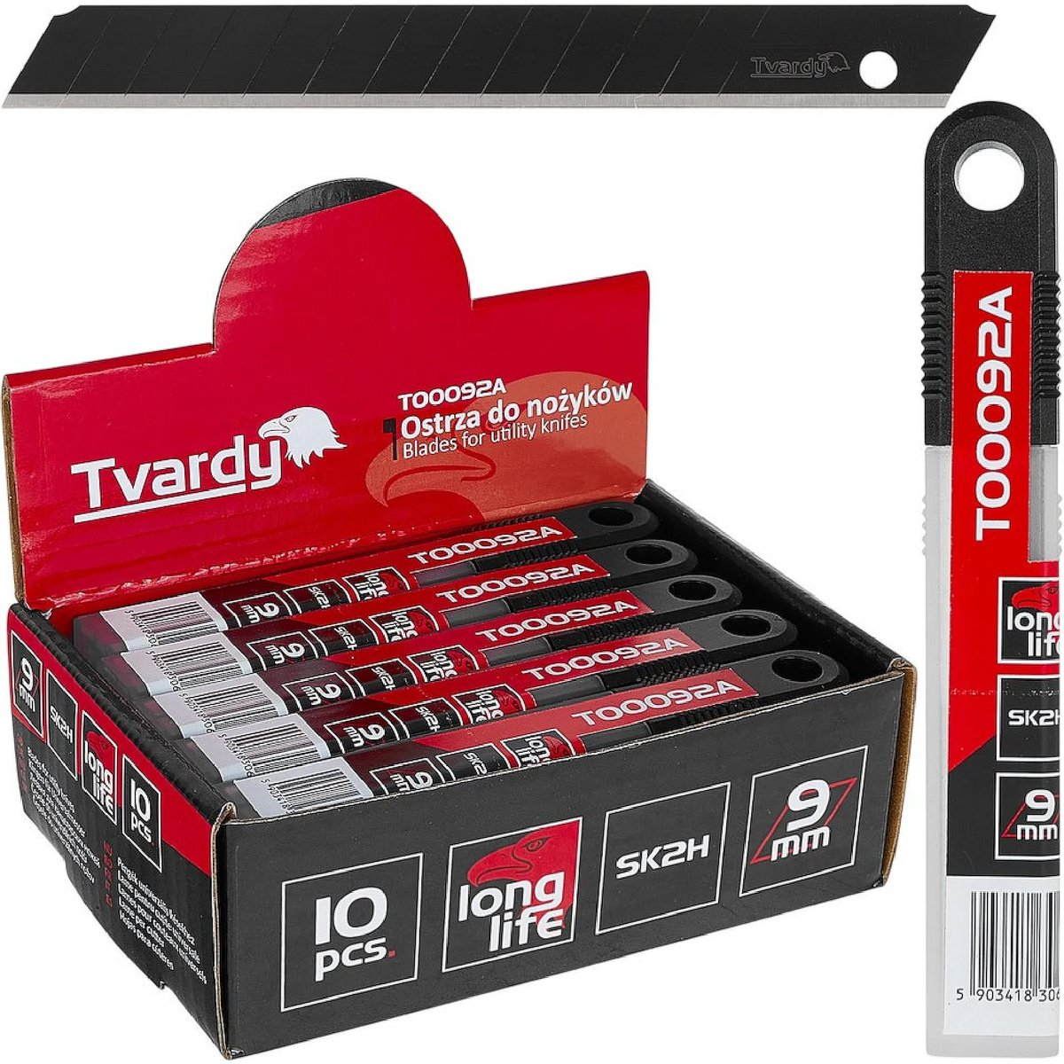 Tvardy Afbreekmesjes 9 mm SK2H 80 x 9 x 0,4 mm - displaydoos met 20 verpakkingen van 10 mesjes