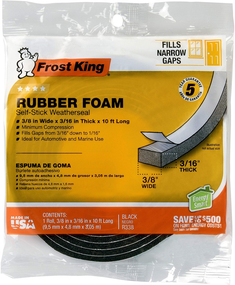 Frost King R338H Self-Stick Rubber Foam Weatherseal, Zwart - Zwart, 3/8" W, 3/16" T - ShopVlot