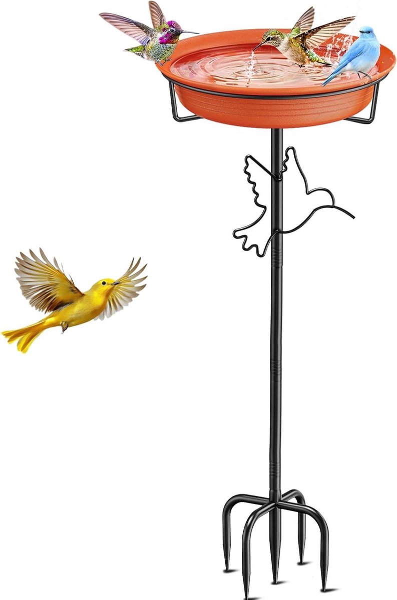 Vogelbad Tuin - Vogelvoederbak - Vogels Voeren - Met Metalen Standaard - 11 Inch - Bruin
